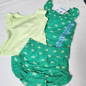 Carter's Baby Girls 3 Piece Diaper Cover Set Green With Butterfly Print